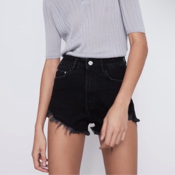 Zara Pants - Zara high rise cut off black denim shorts